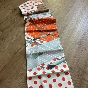 Hermes HERMES Maxi Twilly Scarf "Clic-Clac A Pois" by Silk Orange, Pearl Gray